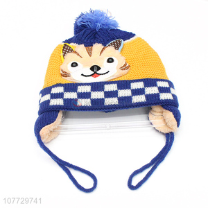 New arrival cartoon animal kids winter cuffed beanie children knitted hat