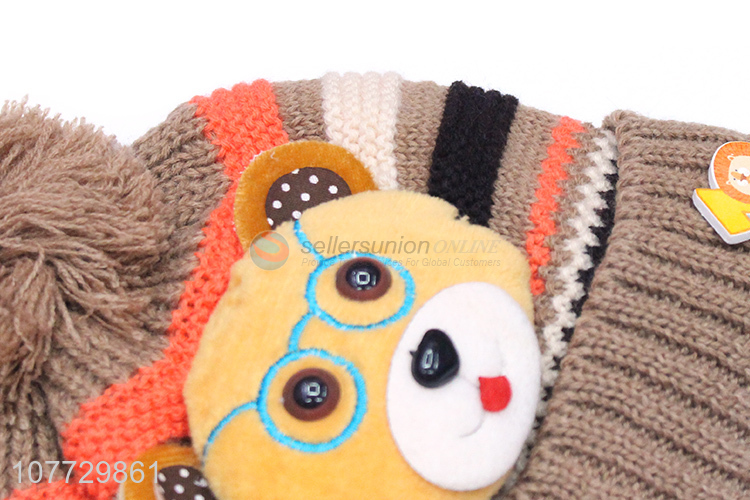 Competitive price cartoon animal kids winter acrylic knitted earmuff beanie hat