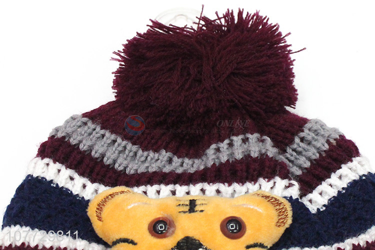 Most popular cartoon animal kids winter hat boys girls cuffed beanie hat