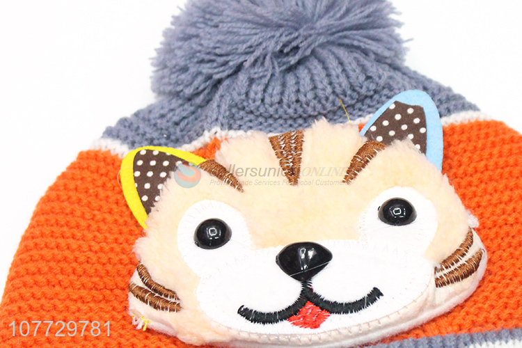 Hot selling cartoon animal children winter acrylic knitting hat with earflaps