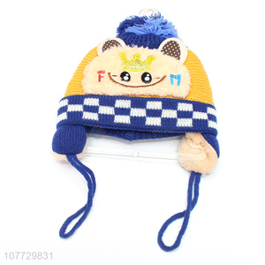 Popular products cartoon design kids winter cuffed beanie children knitted hat