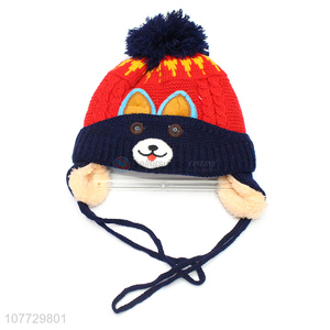 China factory cartoon animal kids beanies children winter hat with earmuffs