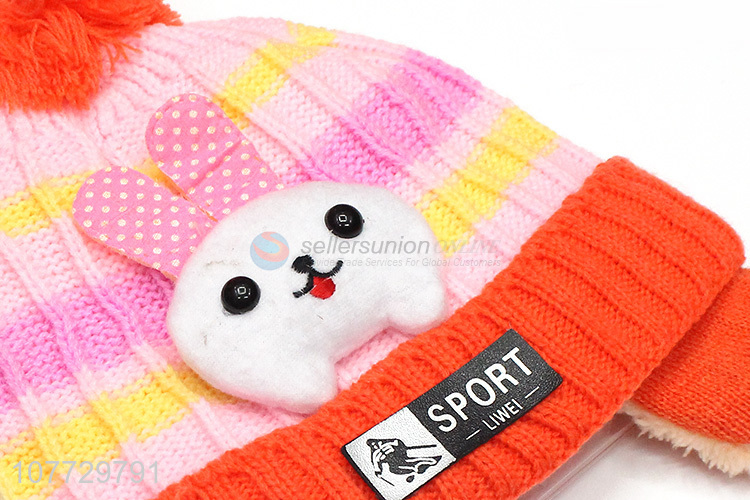 Good sale cartoon animal kids knitting hat unisex winter cuffed beanies