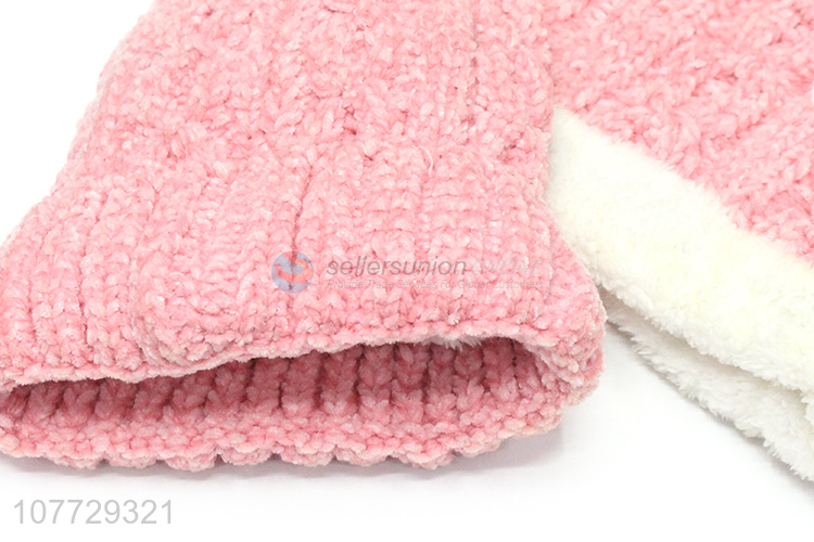 New arrival ladies winter hat and neck warmer set chenille beanie cap set