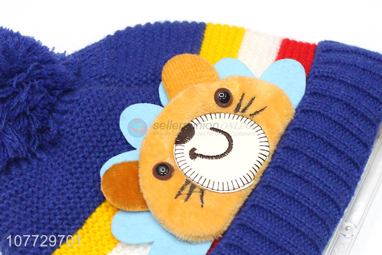 High quality cartoon animal kids knitting hat unisex winter cuffed beanies