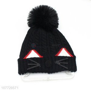 New arrival children jacquard knitted hat winter pompom beanies