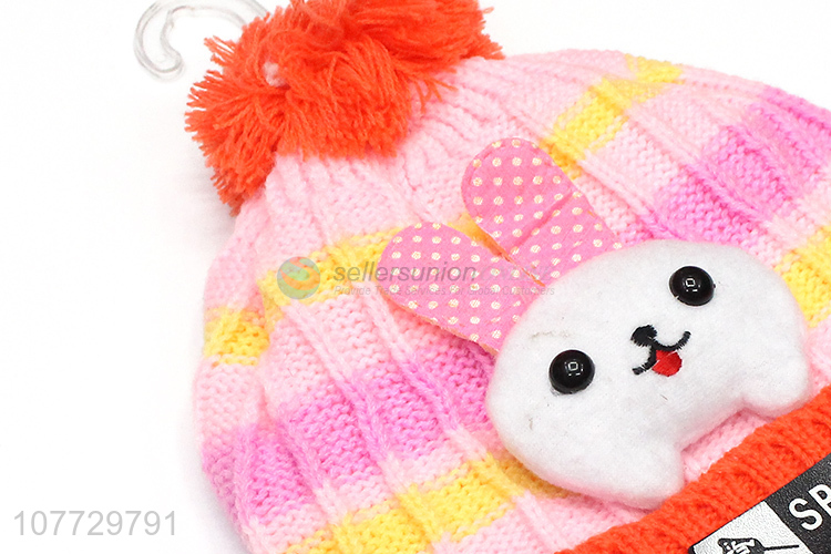 Good sale cartoon animal kids knitting hat unisex winter cuffed beanies