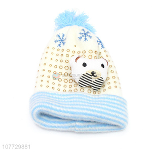 Hot sale cartoon bear children hat toddler fuzzy beanie cap