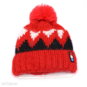 Good quality autumn winter women hat knitted hat pompom hat with fleece lining