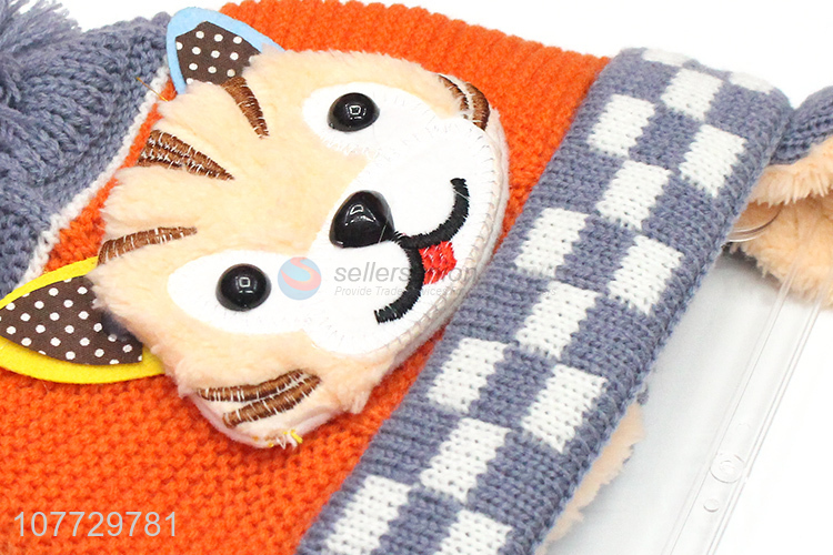 Hot selling cartoon animal children winter acrylic knitting hat with earflaps