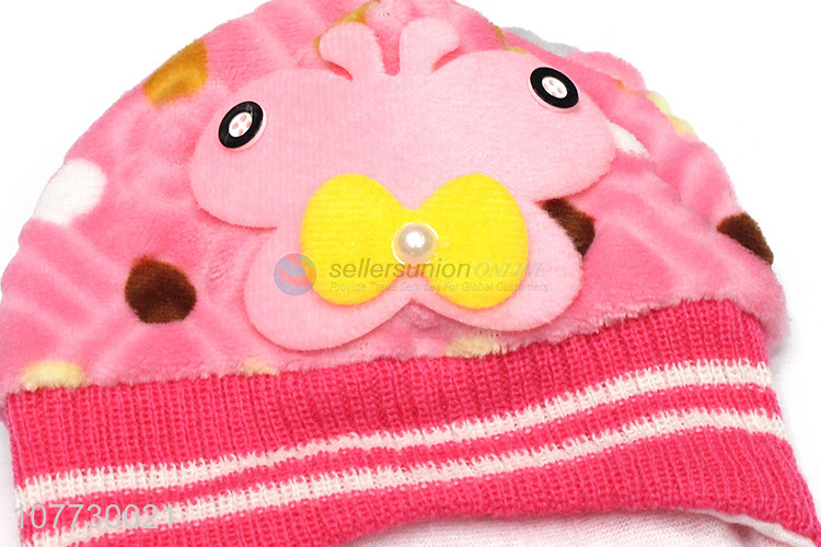 Low price cartoon animal kids winter acrylic knitted earmuff beanie hat