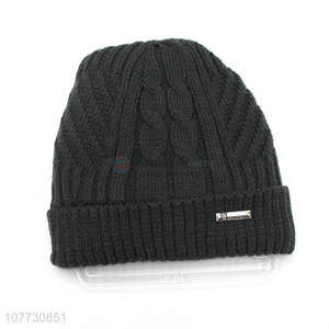 China factory men winter warm knitted beanie cap with fleece lining