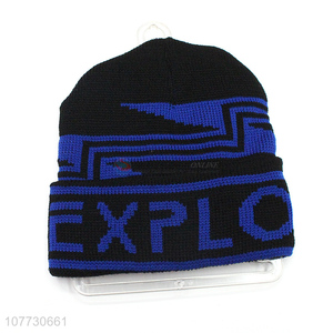 Most popular men outdoor jacquard knitting hat fleece lining beanie cap