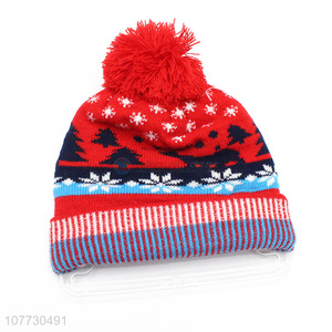 Top seller kids winter pompom hat toddler jacquard beanie cap