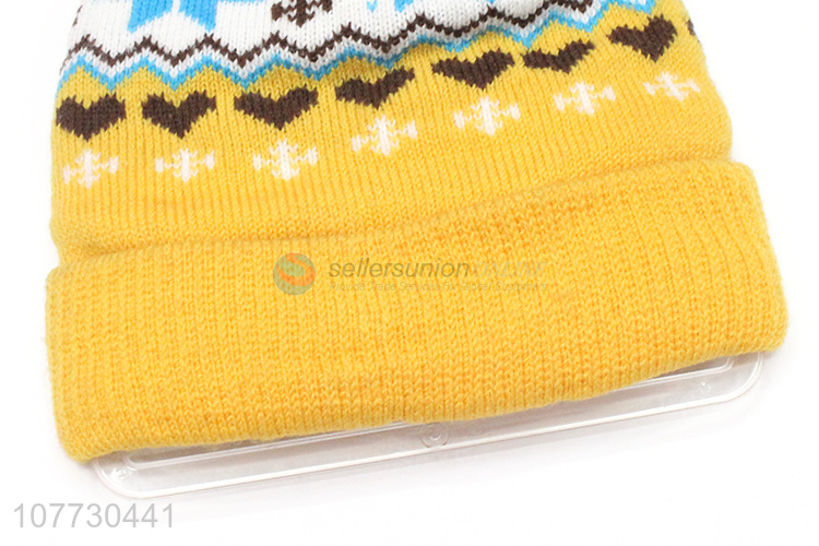 Wholesale winter jacquard beanies children outdoor hat with pompom