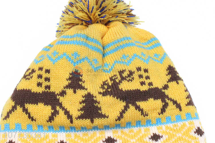 Good quality children winter pompom beanie toddler jacquard knitting cap