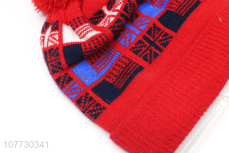 Popular products children jacquard knitted hat winter pompom beanies