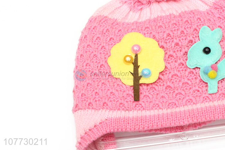 High quality children pompom hat kids winter cuffed beanie caps