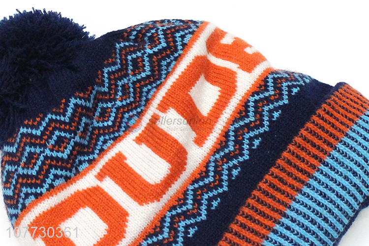 Latest arrival kids winter hat boys girls pompom jacquard beanie hat