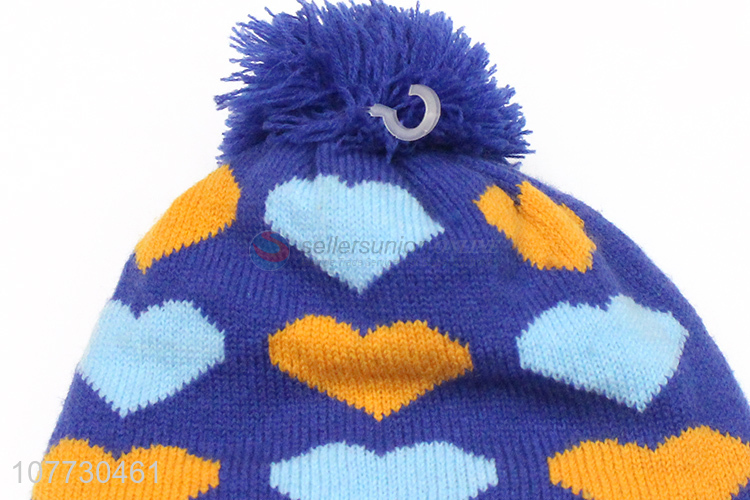 China factory toddler boys girls outdoor jacquard pompom beanie