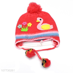 Factory price kids winter cuffed beanie caps children pompom hat