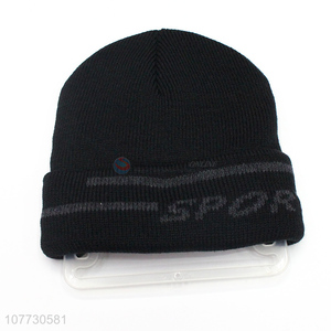 Wholesale men knitted hat winter slouchy fleece lined sport beanie cap