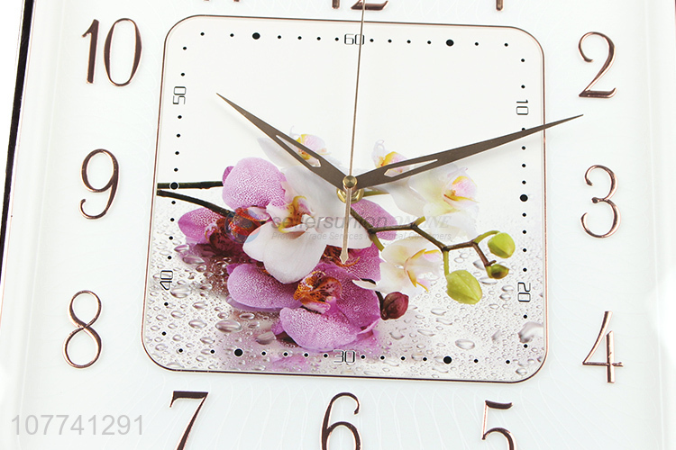 Hot Sale Flower Pattern Square Hanging Clock Modern Wall Clock