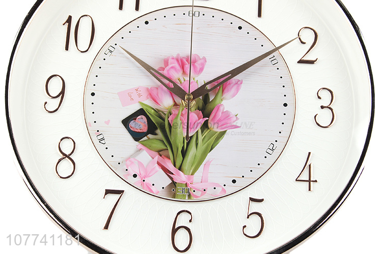 Wholesale Flower Pattern Round Wall Clock Modern Hanging Clock