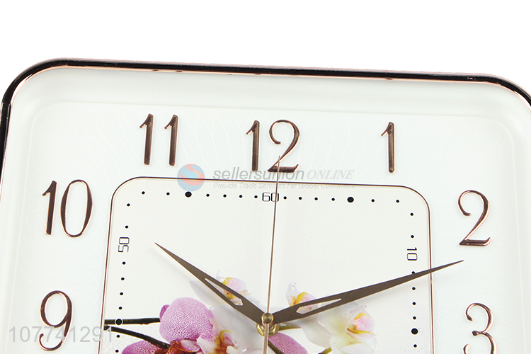 Hot Sale Flower Pattern Square Hanging Clock Modern Wall Clock