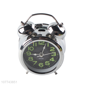 Modern style trendy silver color round table alarm clock 