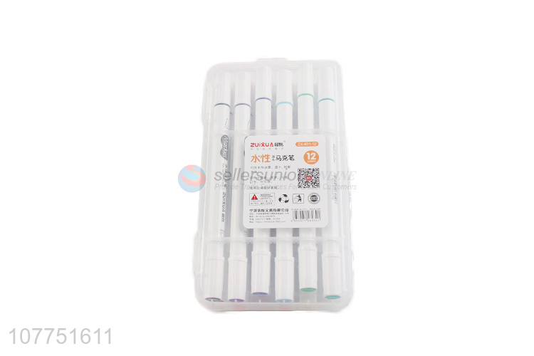 Wholesale 12 colors water-based markers non-toxic dual heads markers