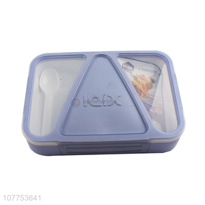 Creative Design Plastic Rectangle Separate Lunch Box With Spoon Set