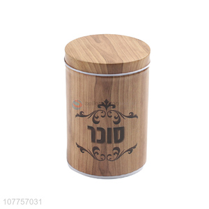 New Style Imitation Wood Color Cylindrical Jar Fashion Tin Box