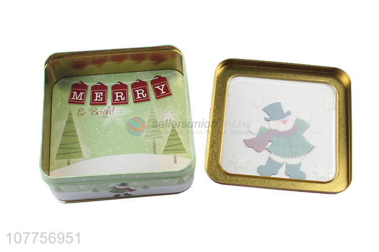 Promotional Christmas Decoration Square Tin Can Gift Box