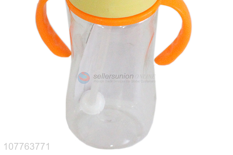 Hot sale cartoon duck children water bottle straw and handles