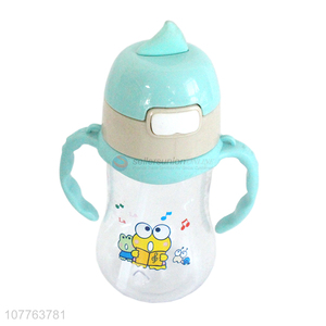 Newest cartoon printing children water bottle with straw and handles