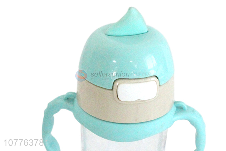 Newest cartoon printing children water bottle with straw and handles