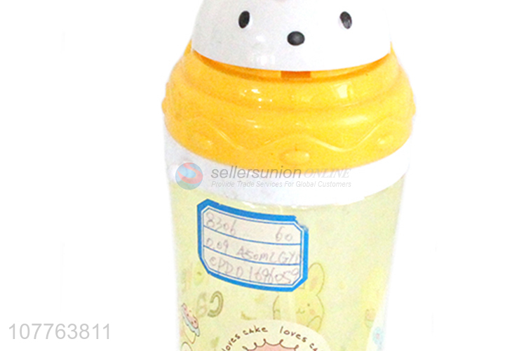 Best selling cartoon rabbit kids water bottle with straw and shoulder strap