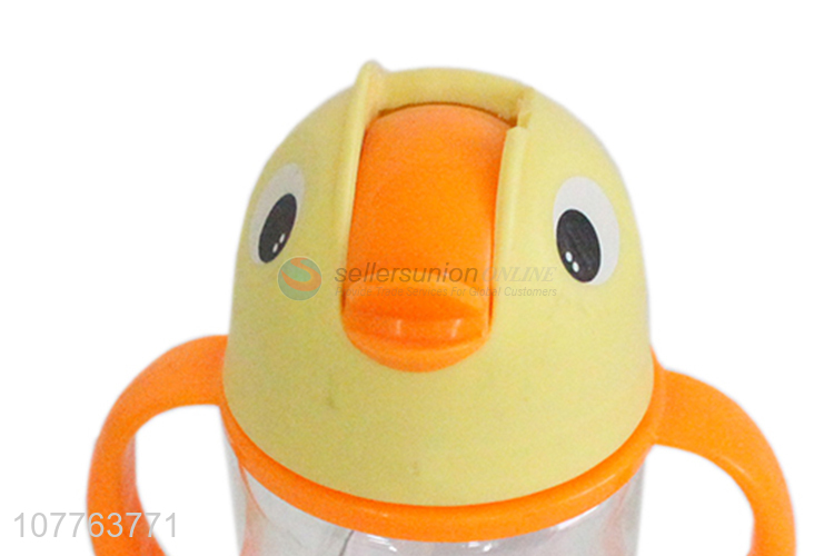 Hot sale cartoon duck children water bottle straw and handles