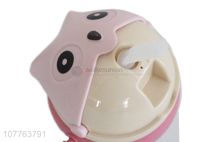 High quality cartoon owl kids water bottle with straw and shoulder strap