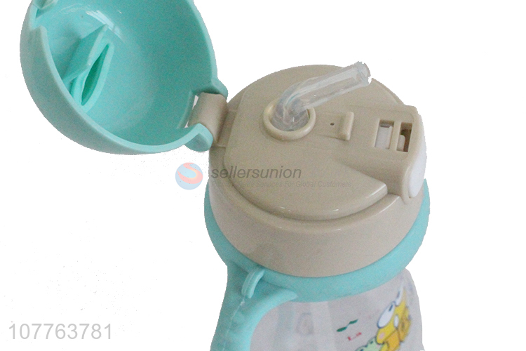 Newest cartoon printing children water bottle with straw and handles