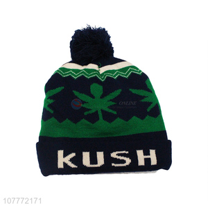 Creative green outdoor leisure knitted hat warm woolen hat