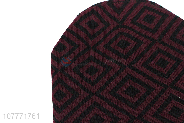 New style sports hat geometric pattern winter warm knitted hat