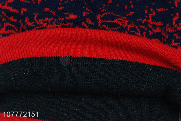 Good quality red windproof knitted hat fur ball warm hat for men