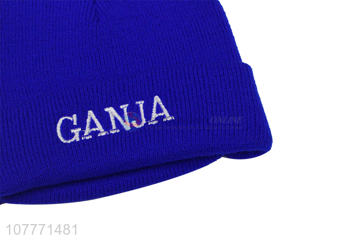 Good quality winter knit hat with embroidery hedging cap for men