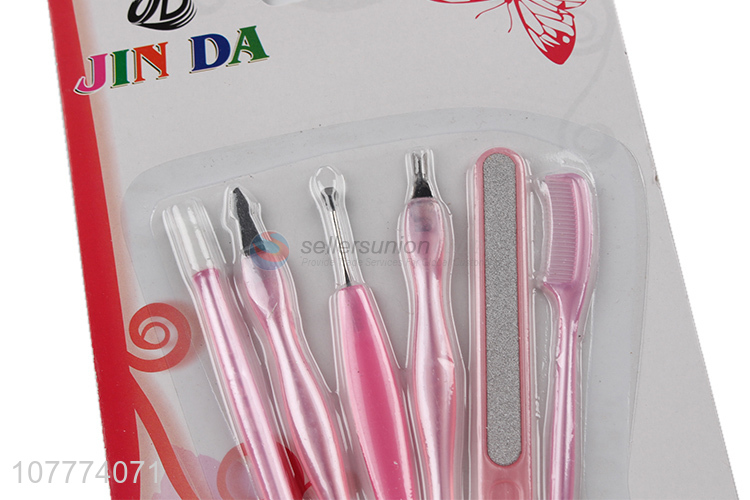 Promotional 7 pieces beauty manicure set cuticle pusher nail file set