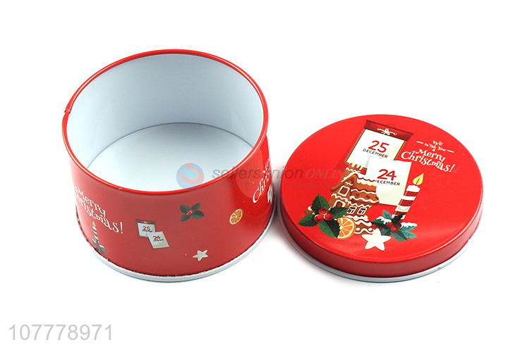 Promotional Round Christmas Decorative Packing Case Tin Can Box