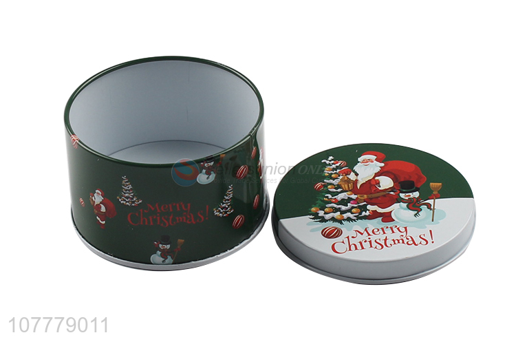 Hot Sale Christmas Decoration Round Tin Can Storage Case