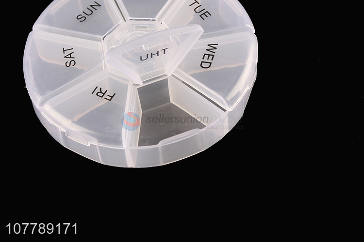 Hot sale portable plastic 7 days round pill organizer box for travel