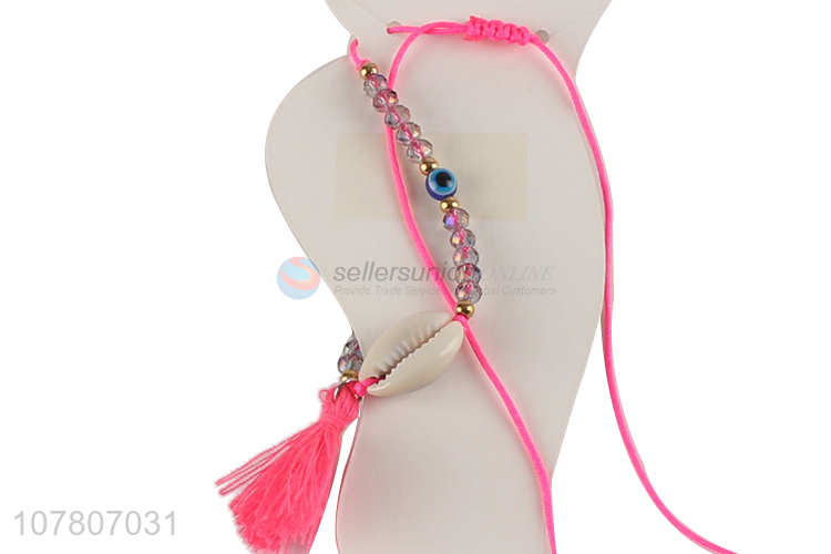 Factory wholesale handmade shell webbing braided anklet